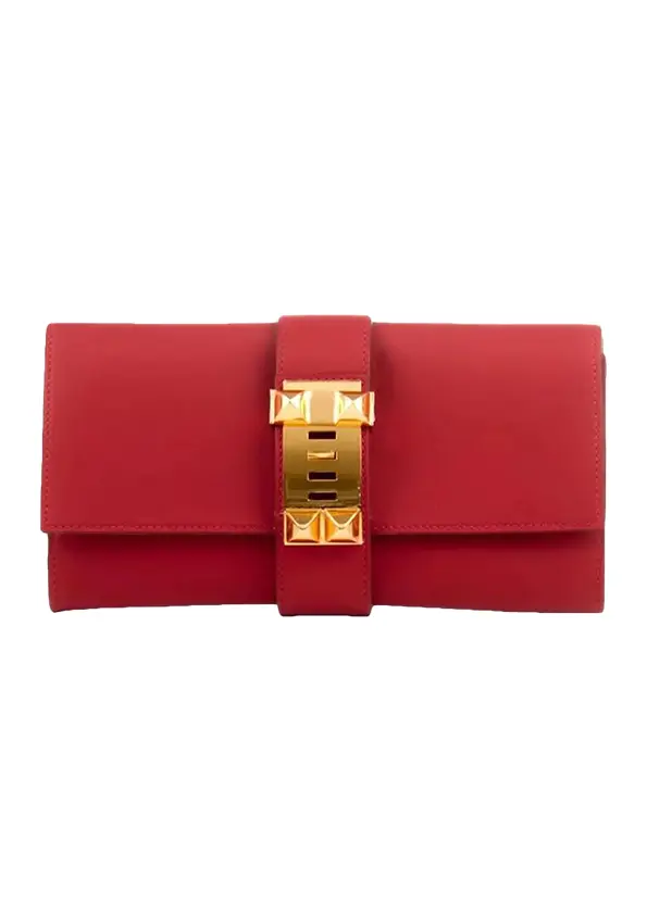 Medor leather clutch bag hermes red leather