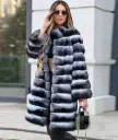 2025 Women New Real Rex Rabbit Fur Coats Chinchilla Fur Mid-length Lapel Outwear