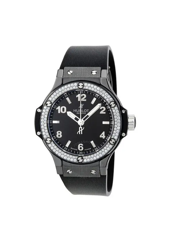 Hublot  black magic black dial black rubber ladies watch