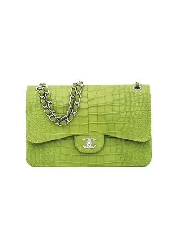 Chanel Lime Green Crocodile Classic Double Flap Bag