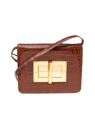 Tom Ford Brown Croc Embossed Leather Large Natalia Shoulder